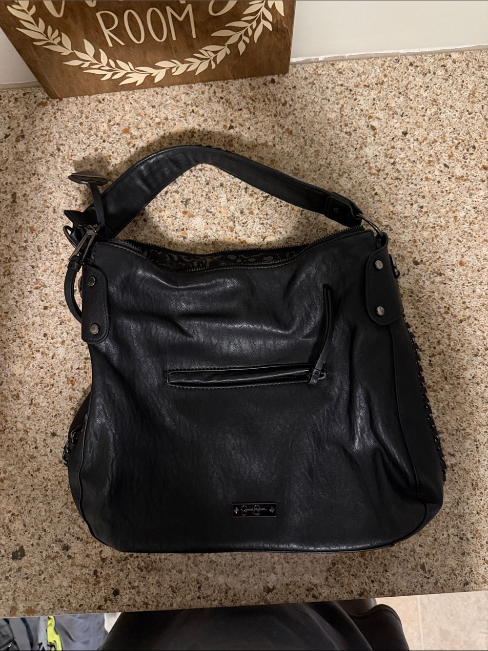 Jessica Simpson Black Leather Shoulder Hobo Bag